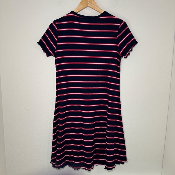 Mossimo Navy & Red Striped Ribbed Knit Dress Women’s LG Y2K Ruffle Casual - Picture 4 of 4
